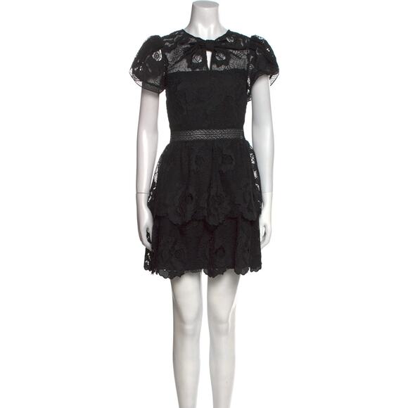 Self-Portrait Holiday Black Lace Cap Sleeve Mini Dress size US 4 - Picture 1 of 11